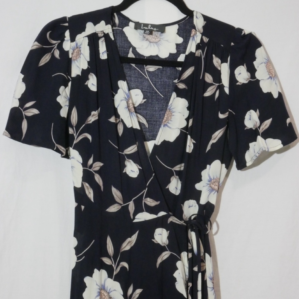 Lulus Lake Como Navy Blue Floral Wrap Dress - XS
